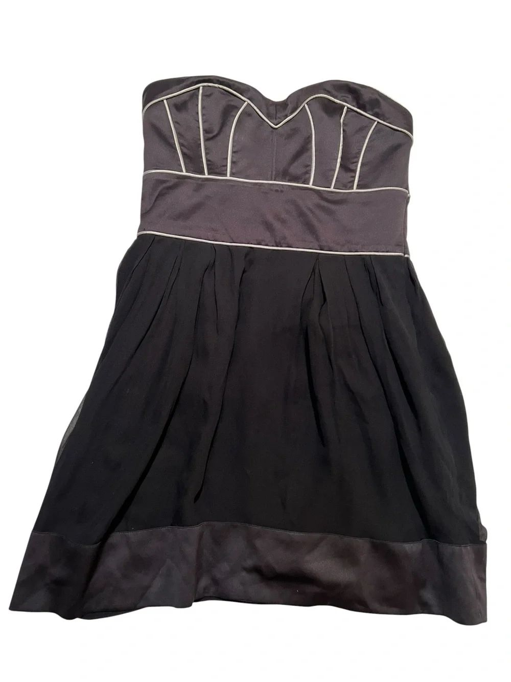 Stretsis Women's Size 4 Strapless Dress Black White Piping Silk A-Line Y2K Zip